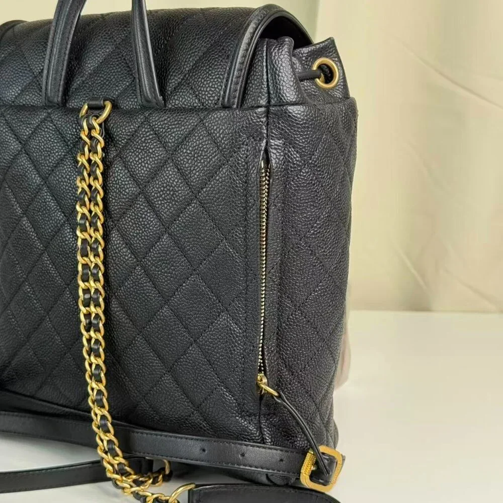 Chanel Black Caviar Filigree Backpack with Gold Accents & Quilted Design - Picture 4 of 9